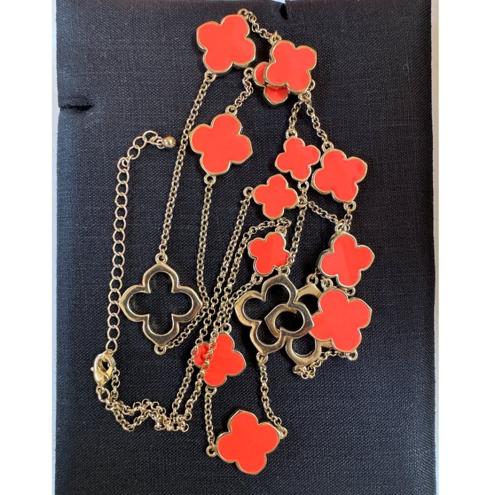 Rhodium Plated Red Clover Necklace